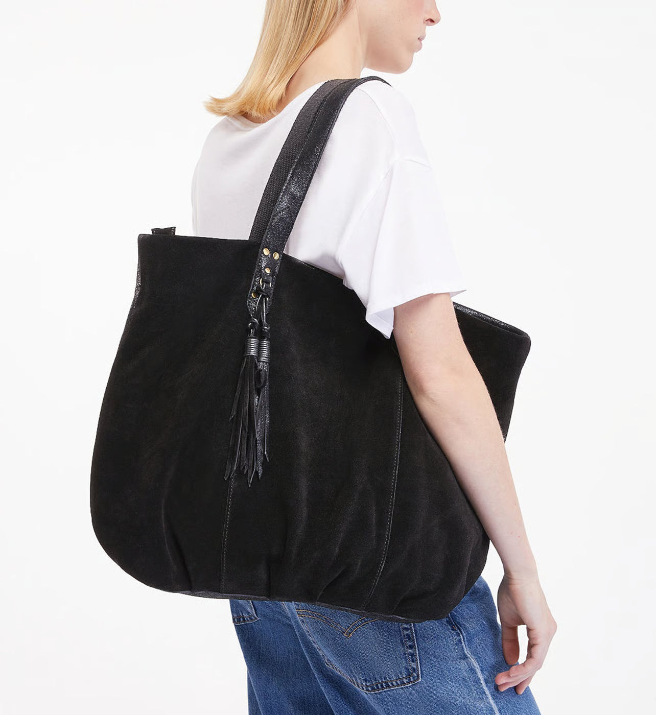 Mila Louise Grand sac cabas Nicole cuir effet daim uni et pailleté